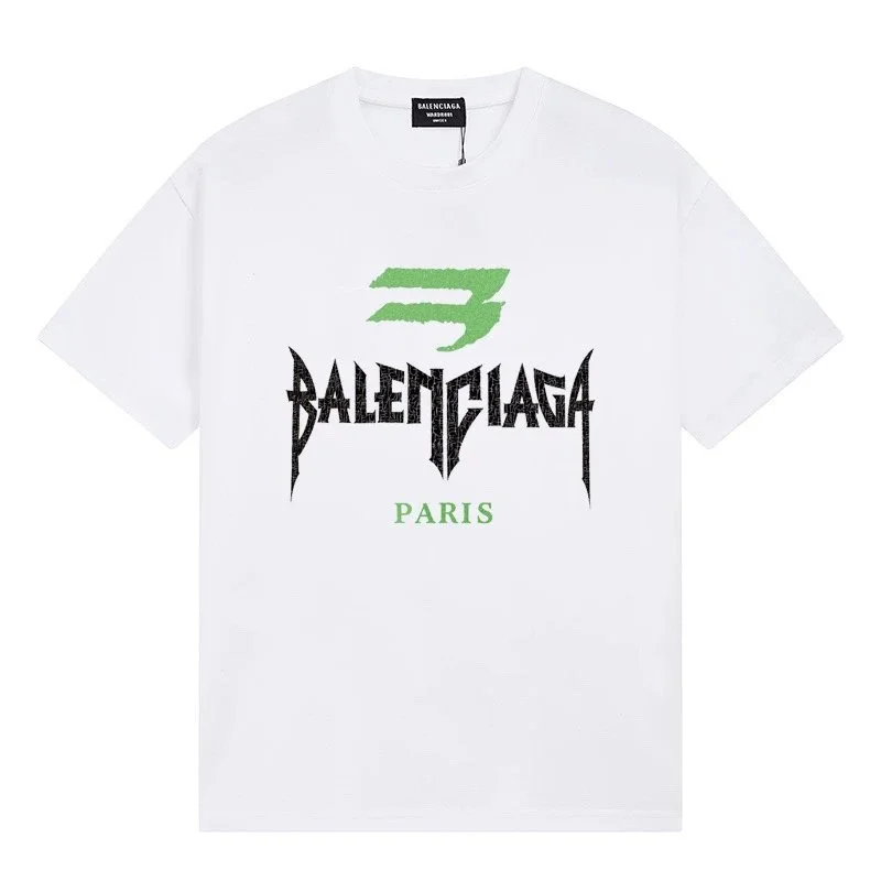 Balenciaga Balenciaga White Green BALENCIAGA PARIS T-Shirt White - 1