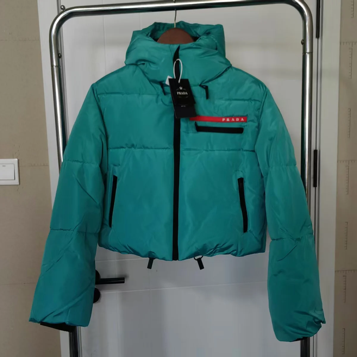 Prada Prada Re-Nylon Teal Puffer Jacket Blue