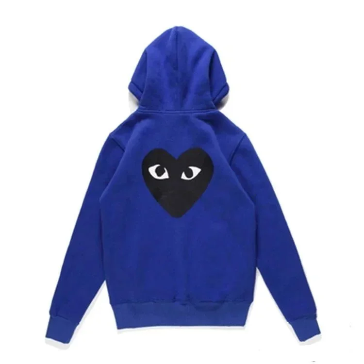 Comme des Garçons CDG Blue Hoodie with Black Heart Eyes Back Print Blue - 1