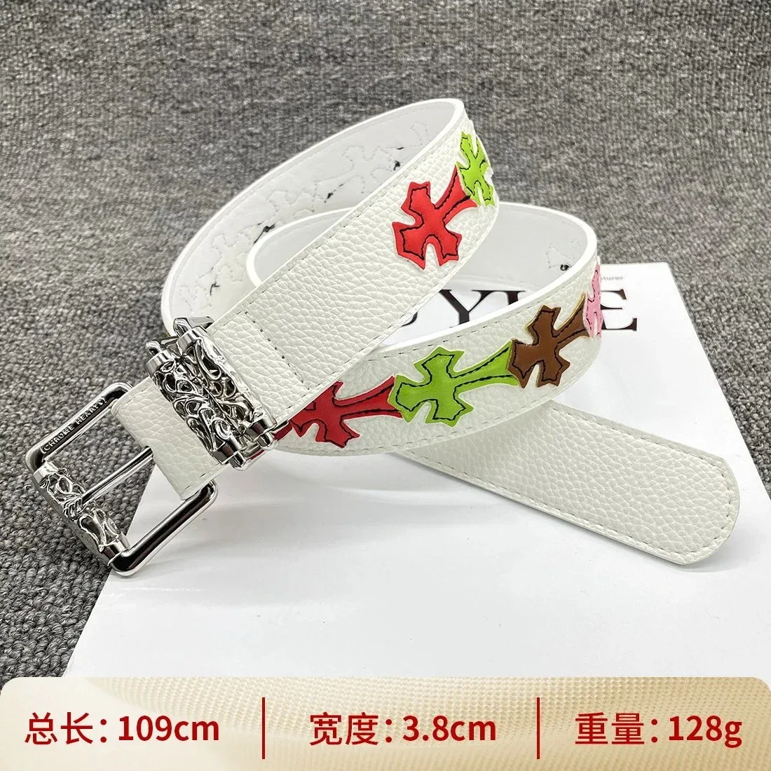 Chrome Hearts Chrome Hearts CH Cross White Leather Belt with Colorful Crosses White - 1