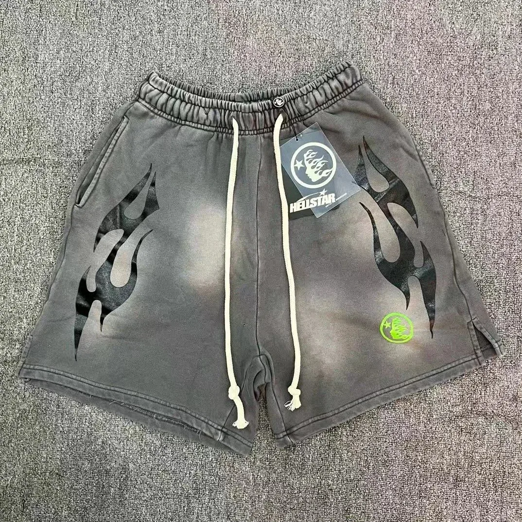 Hellstar Hellstar Flame Print Cotton Shorts Grey Grey - 1