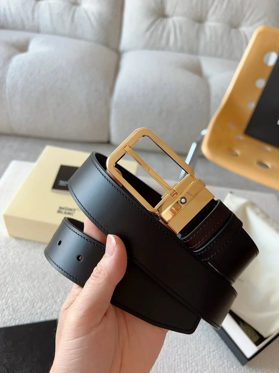 Montblanc Montblanc Black/Gold Leather Belt Black