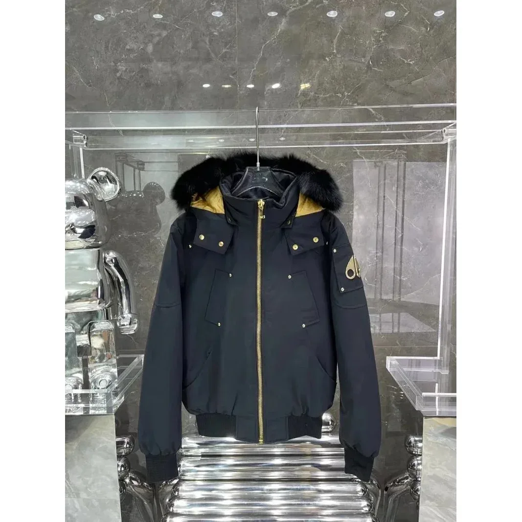 Moncler Moncler Maya Black Fur Trim with Gold Logo Puffer Jacket Black