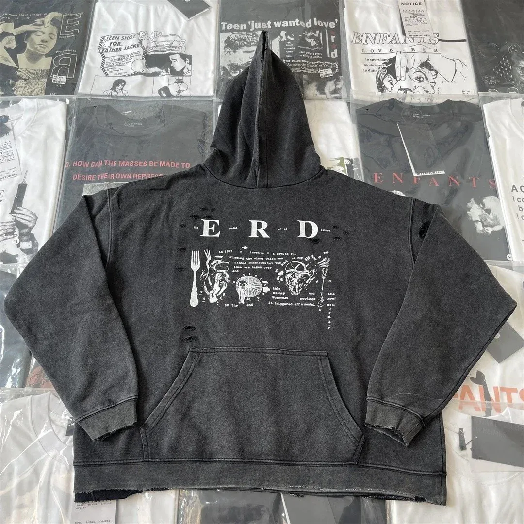 Enfants Riches Déprimés ERD Distressed Washed Black Hoodie Black - 1