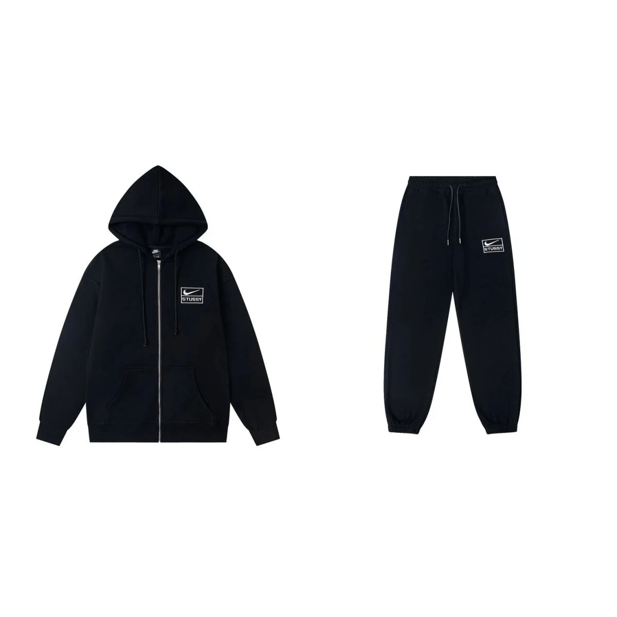 Nike Nike x Stussy 8906 Black Embroidered Fleece Tracksuit Set Black