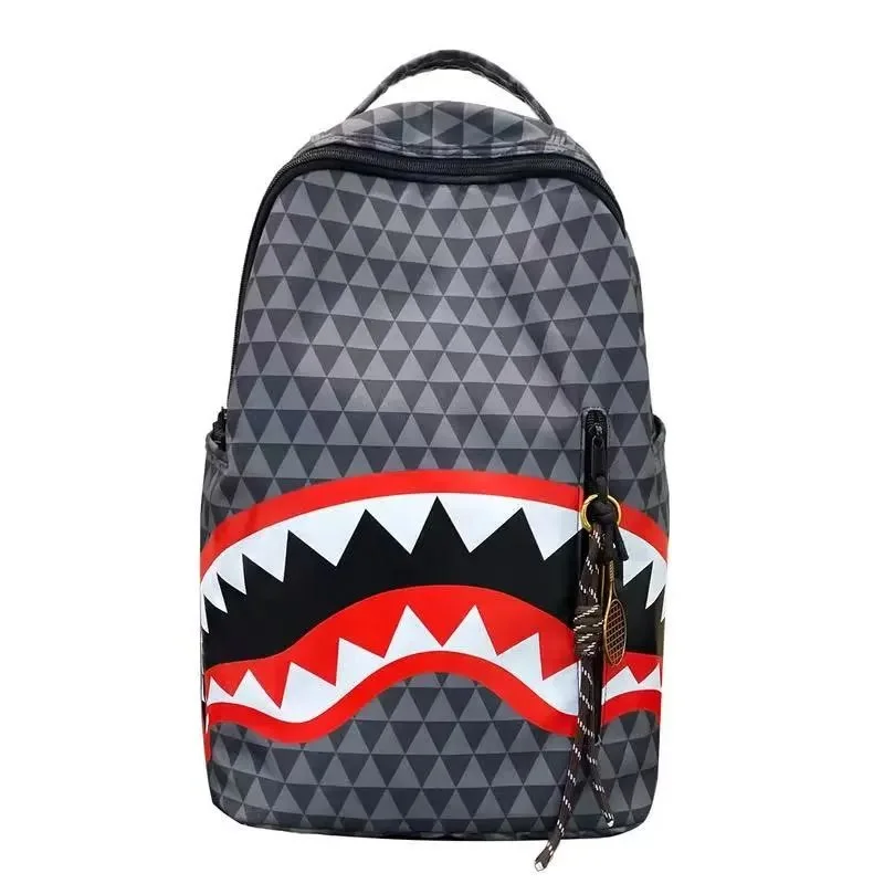 Other Shark Mouth Backpack Gray Triangle Pattern Unisex Grey - 1