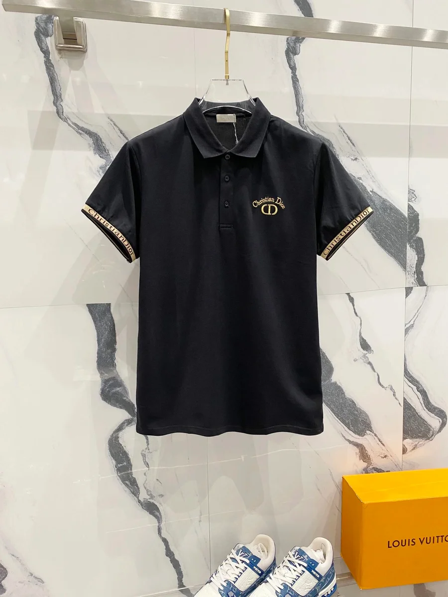 Dior Christian Dior Black/Gold Trim Polo Shirt Black