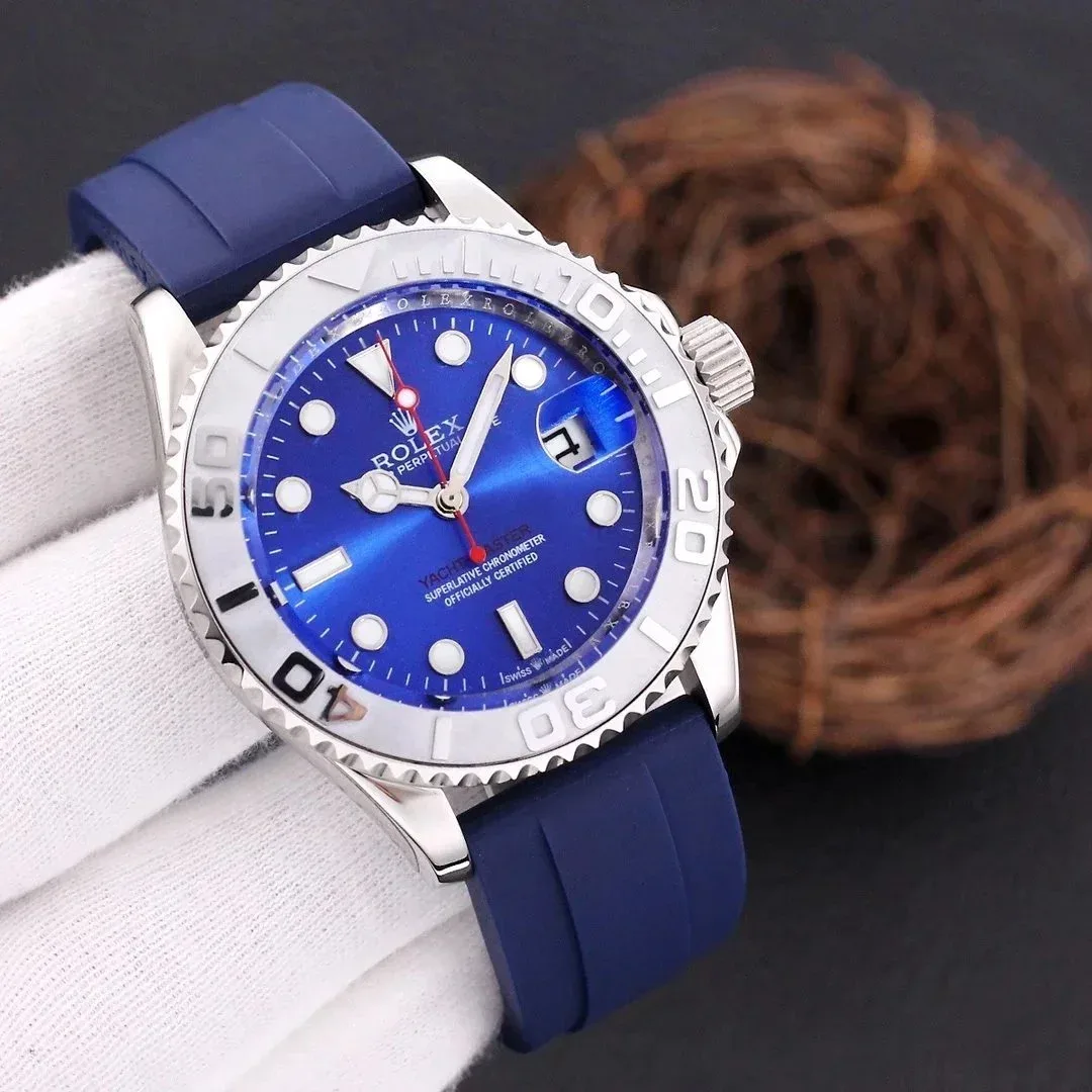 Rolex Rolex Yacht-Master Silver Case Blue Dial Blue Rubber Strap Watch Blue - 1