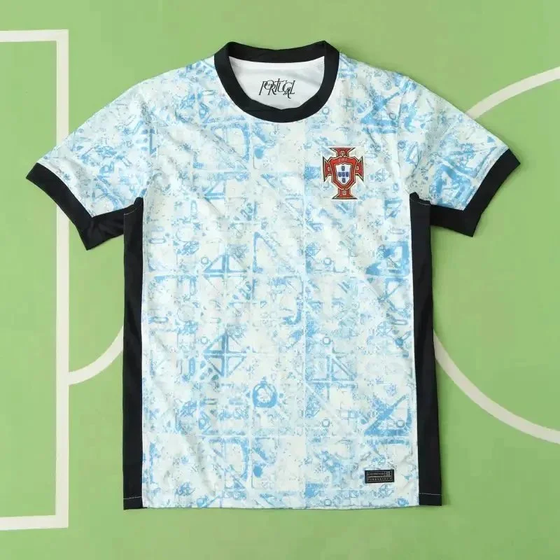 Other Unisex Portugal Football Jersey White/Blue Patterned Top White - 1