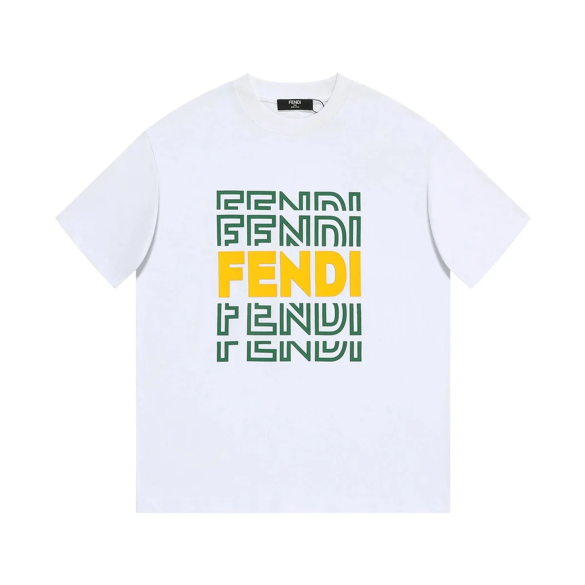 Fendi Fendi FF Logo White/Green/Yellow T-Shirt White
