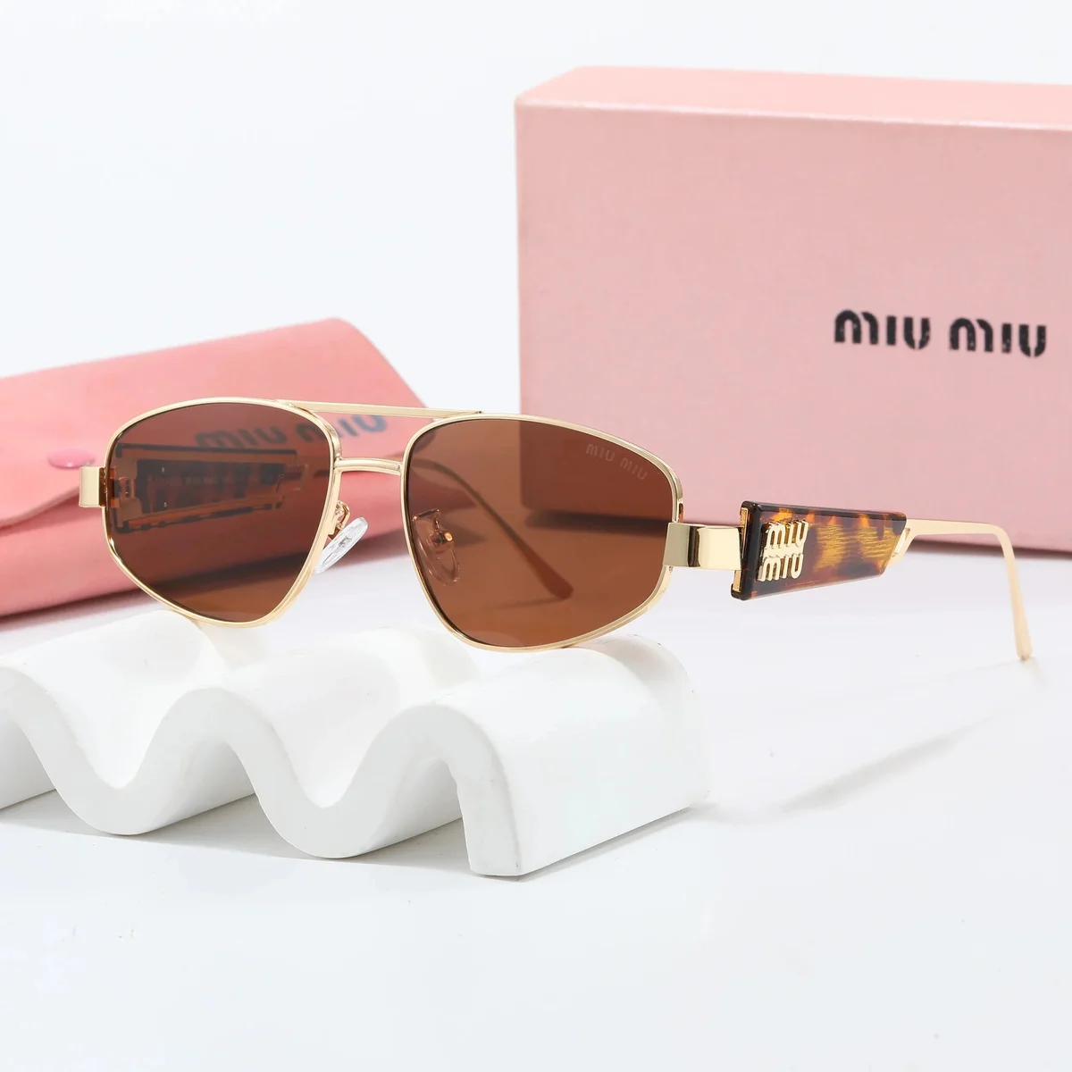 Miu Miu Miu Miu Tortoiseshell Frame Aviator Sunglasses Brown