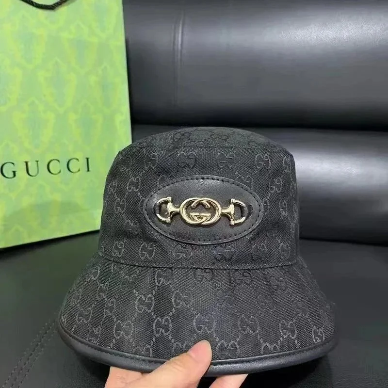 Gucci Gucci GG Monogram Bucket Hat Black Headwear Black - 1