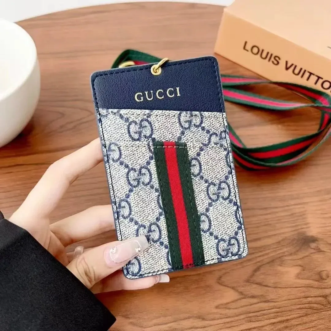 Gucci Gucci Card Holder Navy/Beige/Red-Green Stripe Beige