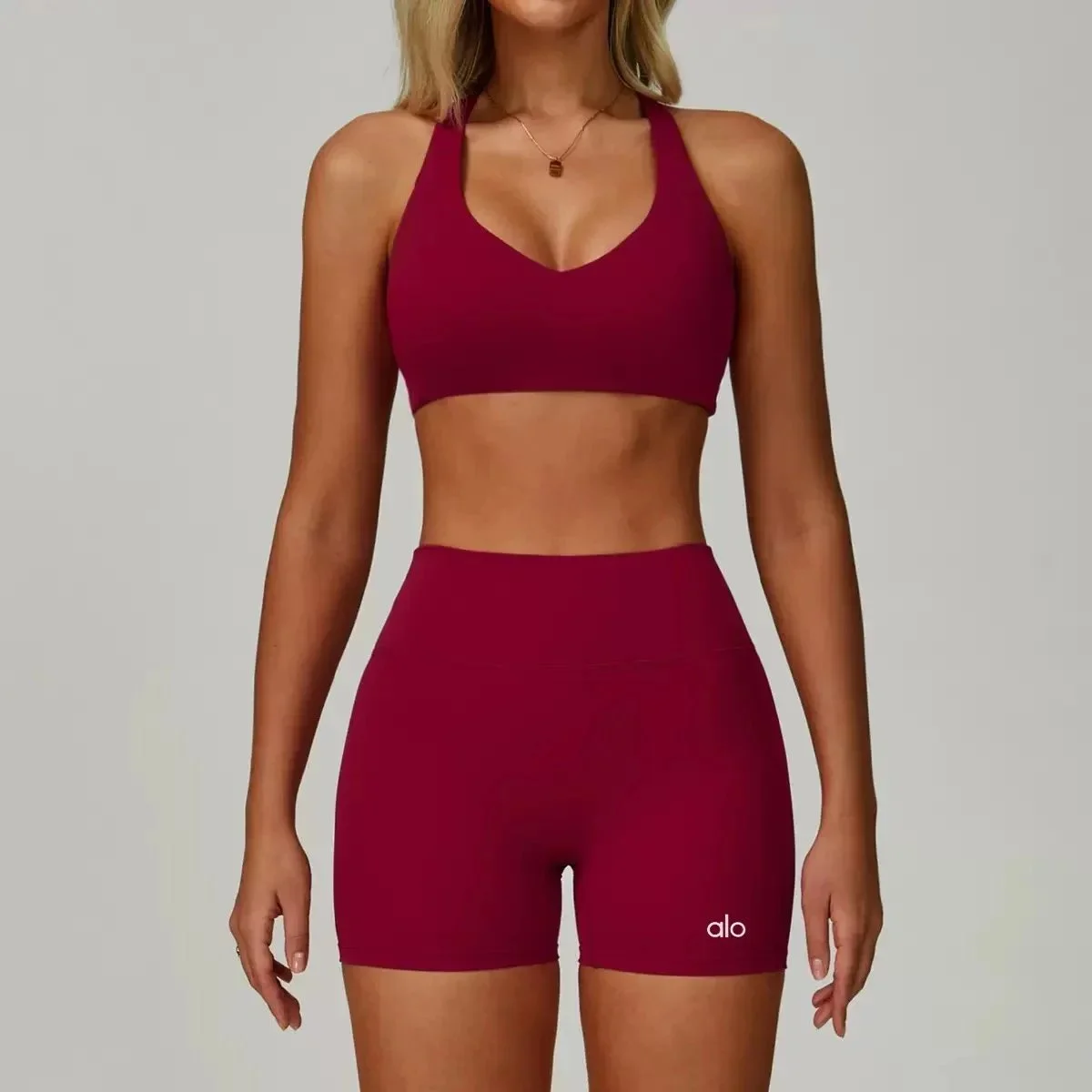 Alo Yoga Alo Solid Red Sports Bra & Shorts Set Red - 1