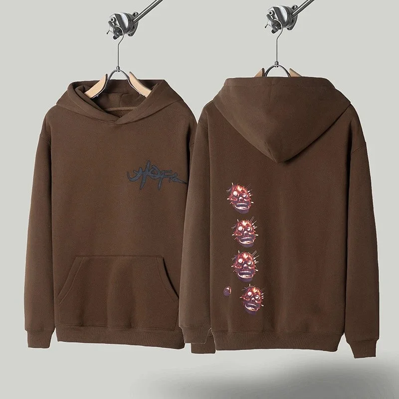 Other Unisex Brown Skull Print Hoodie TS09 Brown - 1