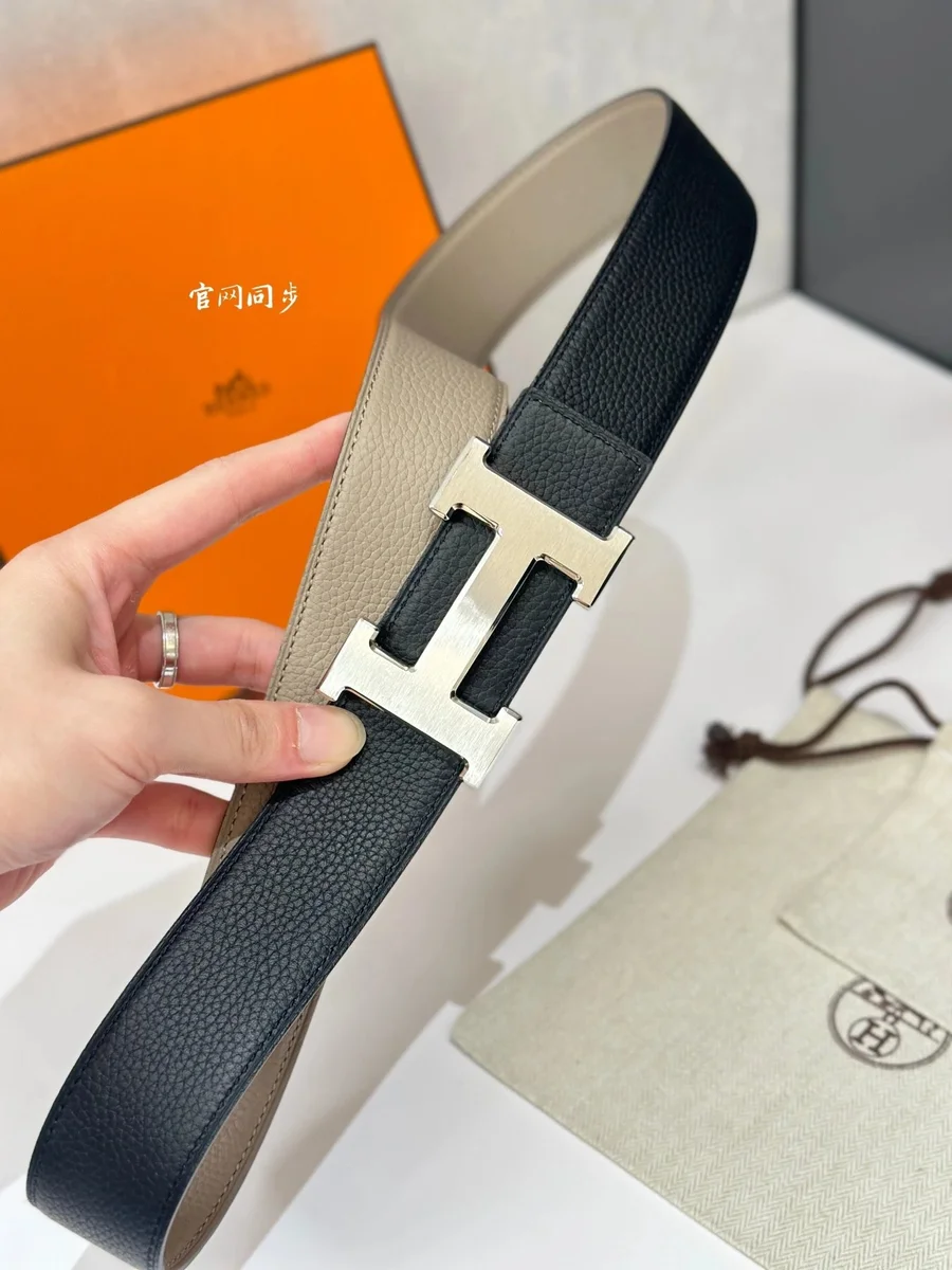 Hermès Hermès H Series Black/Gray Brushed Metal Buckle Belt Black