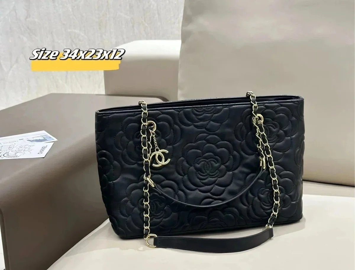 Chanel Classic Flap Black Camellia Tote