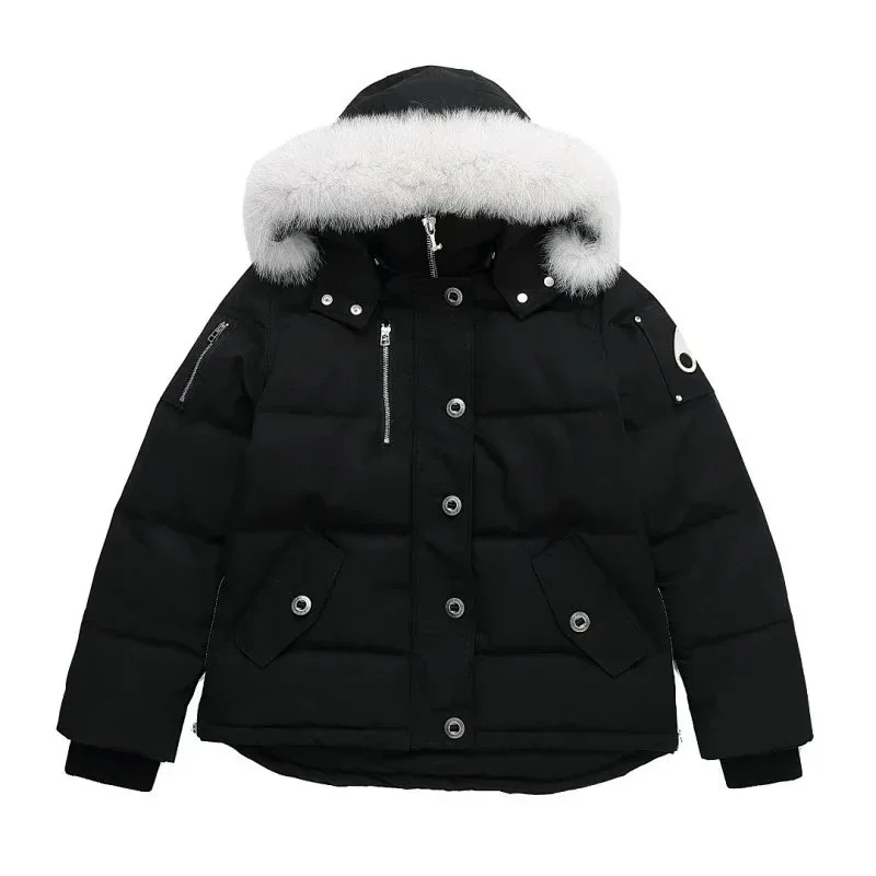 Black & White Fur Trim Parka Coat