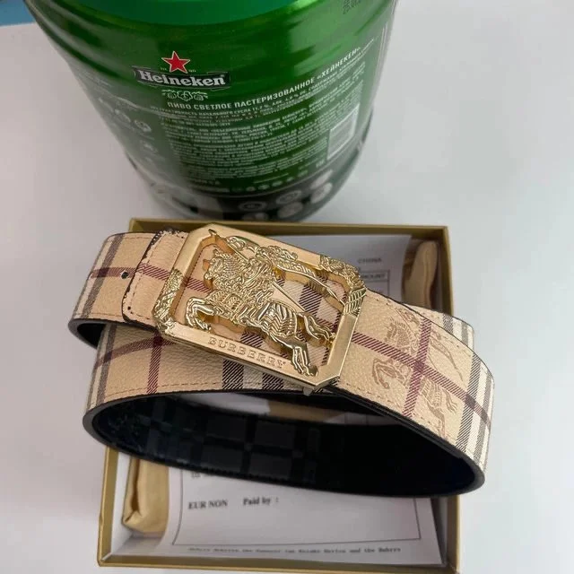 Burberry Burberry TB Monogram Belt with Horse & Plaid Design Beige - 1