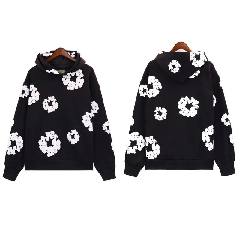 Other Black Hoodie with White Floral Print Sweatshirt Black - 1