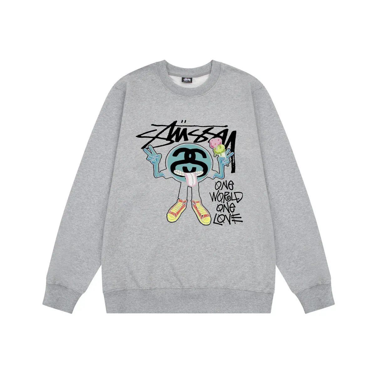 Stussy Stussy One World One Love Grey Graphic Sweatshirt Grey - 1
