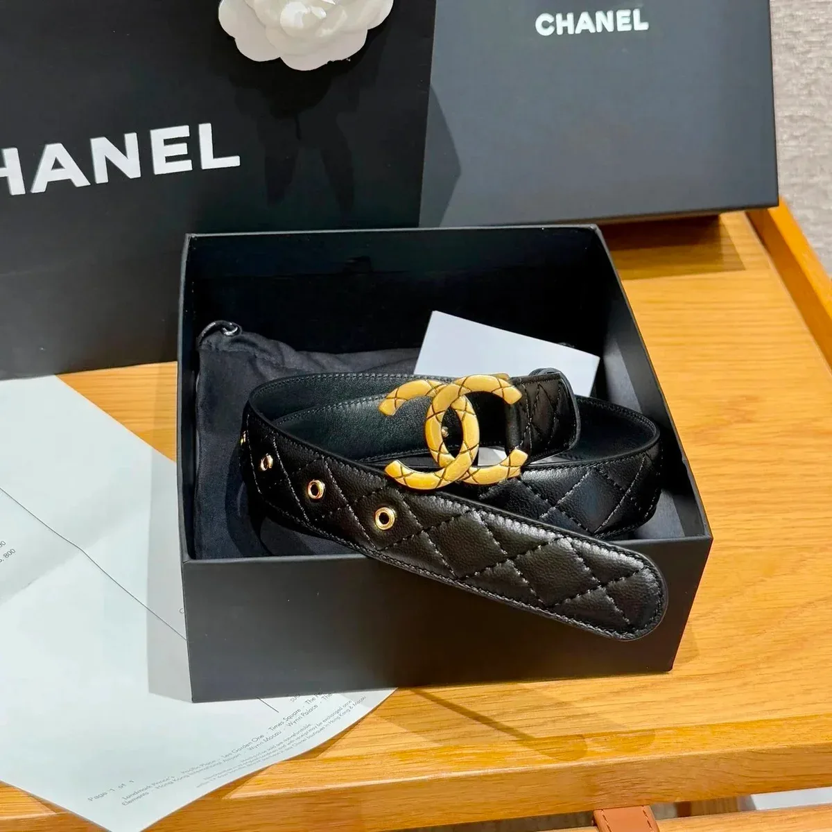 Chanel Chanel Quilted Belt Black/Gold Black