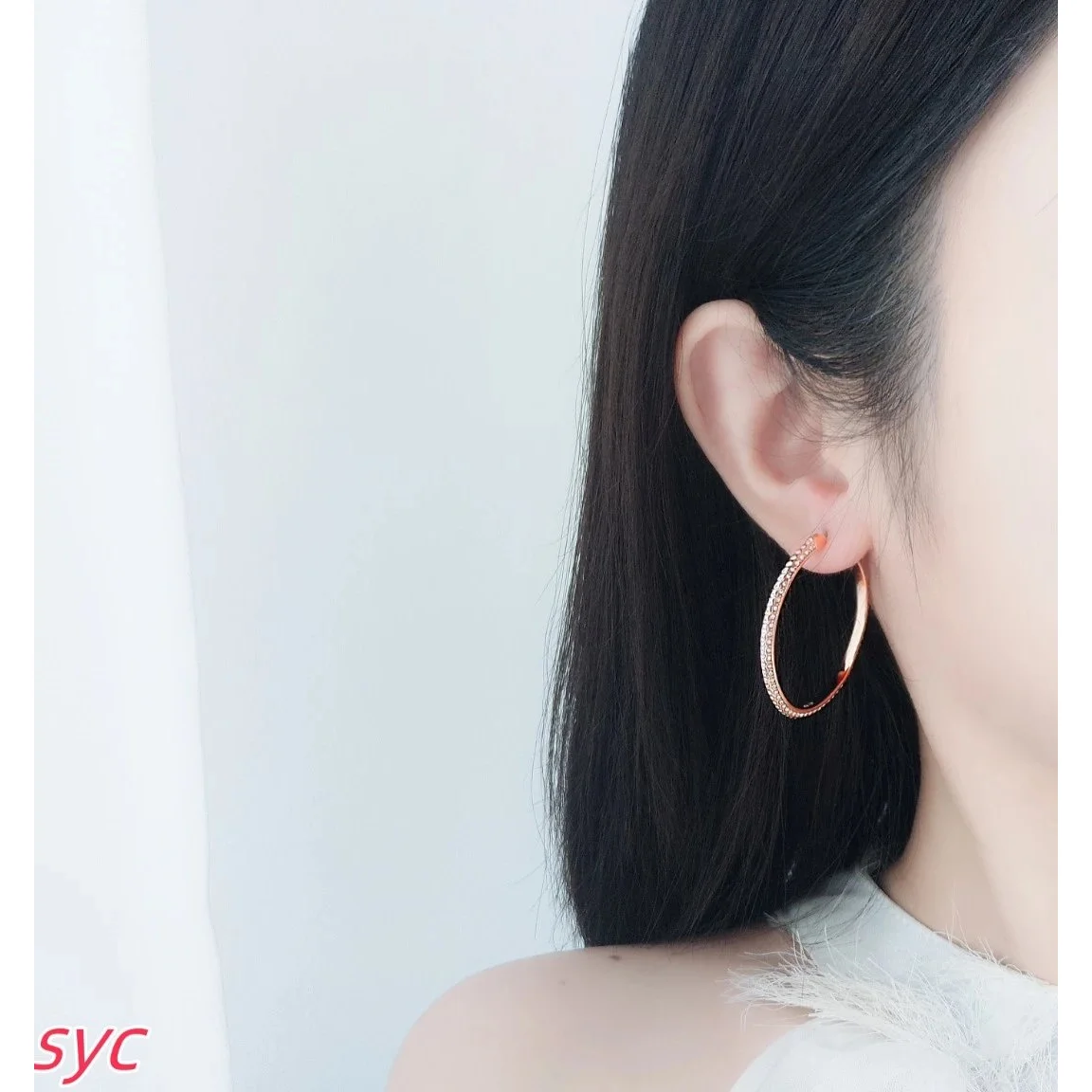 Other Rose Gold Hoop Earrings with Crystal Accents Gold - 1