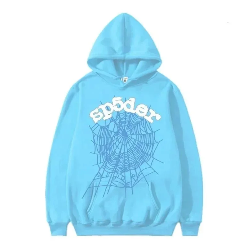 SP5DER Spider Web Blue Hoodie