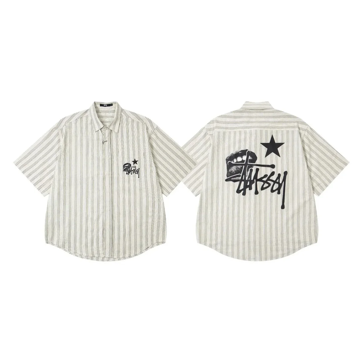 Stussy Stussy Basic Logo Beige/Black Striped Shirt Beige - 1