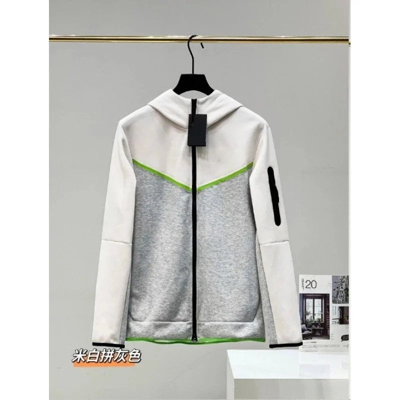Other Unisex Grey and White拼 Hoodie with Green Accents Grey - 1