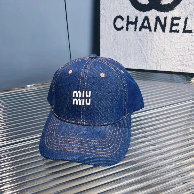 Miu Miu Miu Miu Denim Blue Baseball Cap Blue - 1