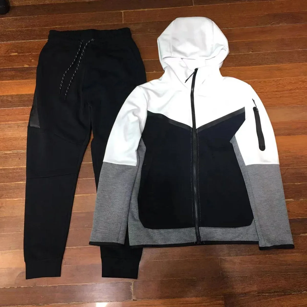 Other Black and White Color Block with Black Tracksuit Set Black - 1