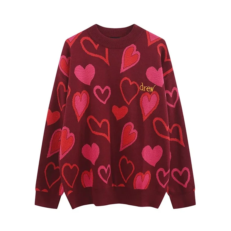 Drew House Drew House Burgundy Hearts Sweatshirt Red - 1