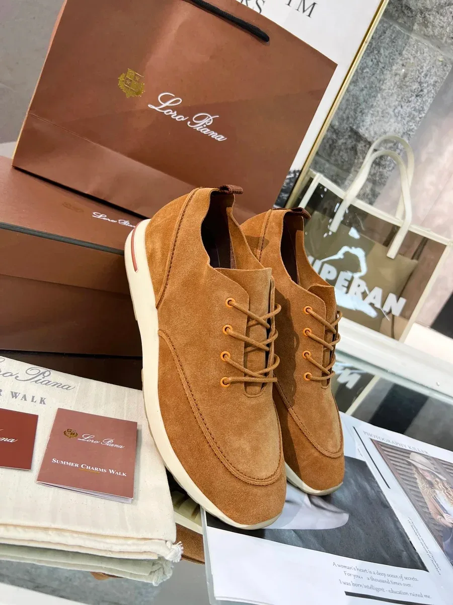 Loro Piana Loro Piana Suede Lace-Up Sneakers Camel Brown - 1