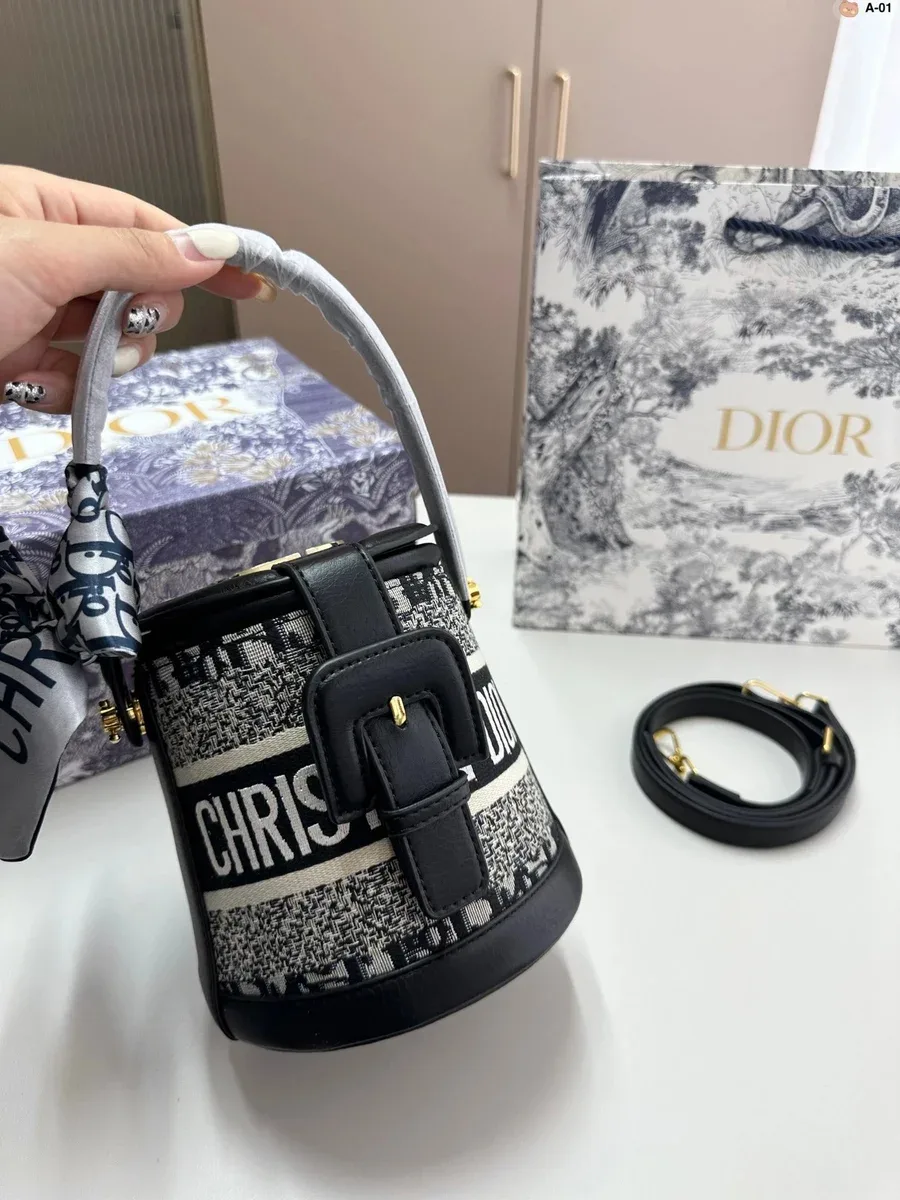 Dior Dior Lady Dior Bucket Bag Black/White Tote Black - 1