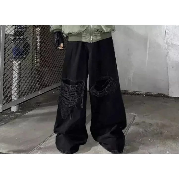 Other Black Distressed Wide Leg Jeans Black - 1