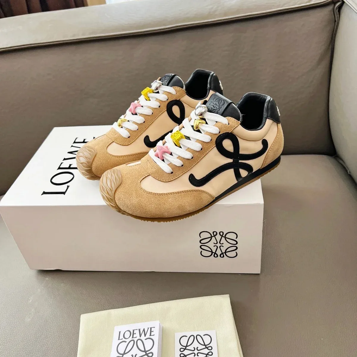 Loewe Loewe Anagram Beige & Black Sneakers with Charms Beige