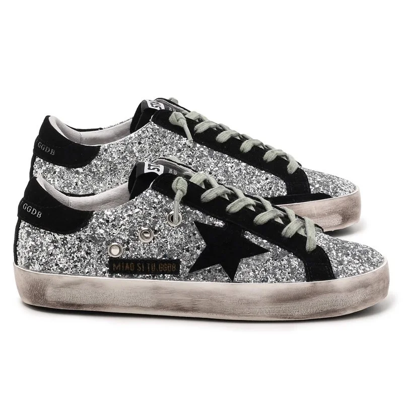 Golden Goose Golden Goose Super-Star Silver Glitter Black Star Sneakers Silver - 1