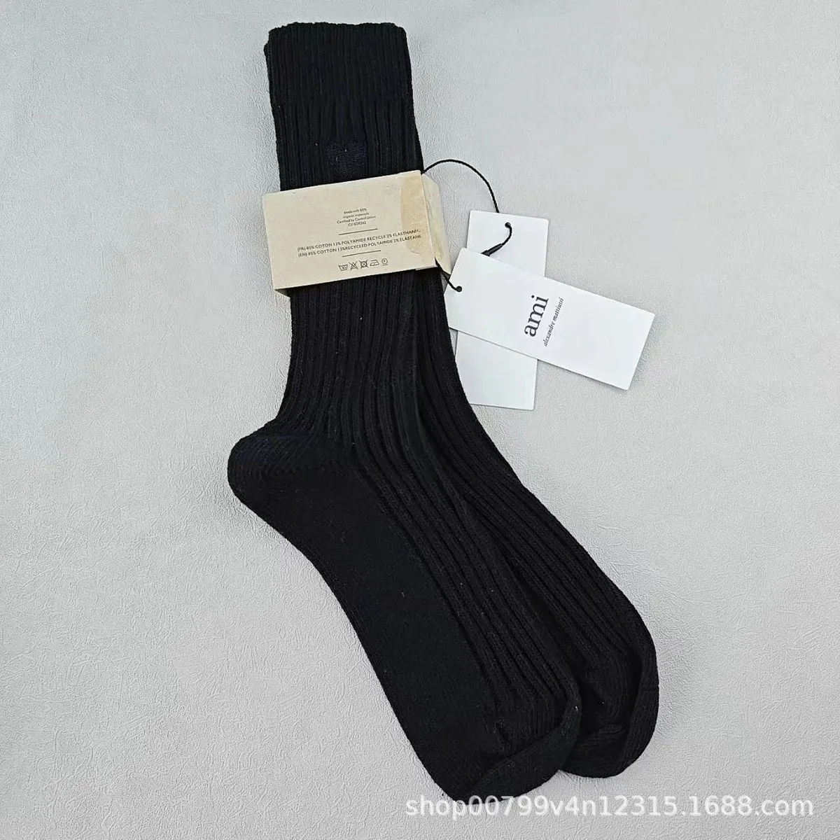 Ami Paris Ami Paris Black Ribbed Socks Black