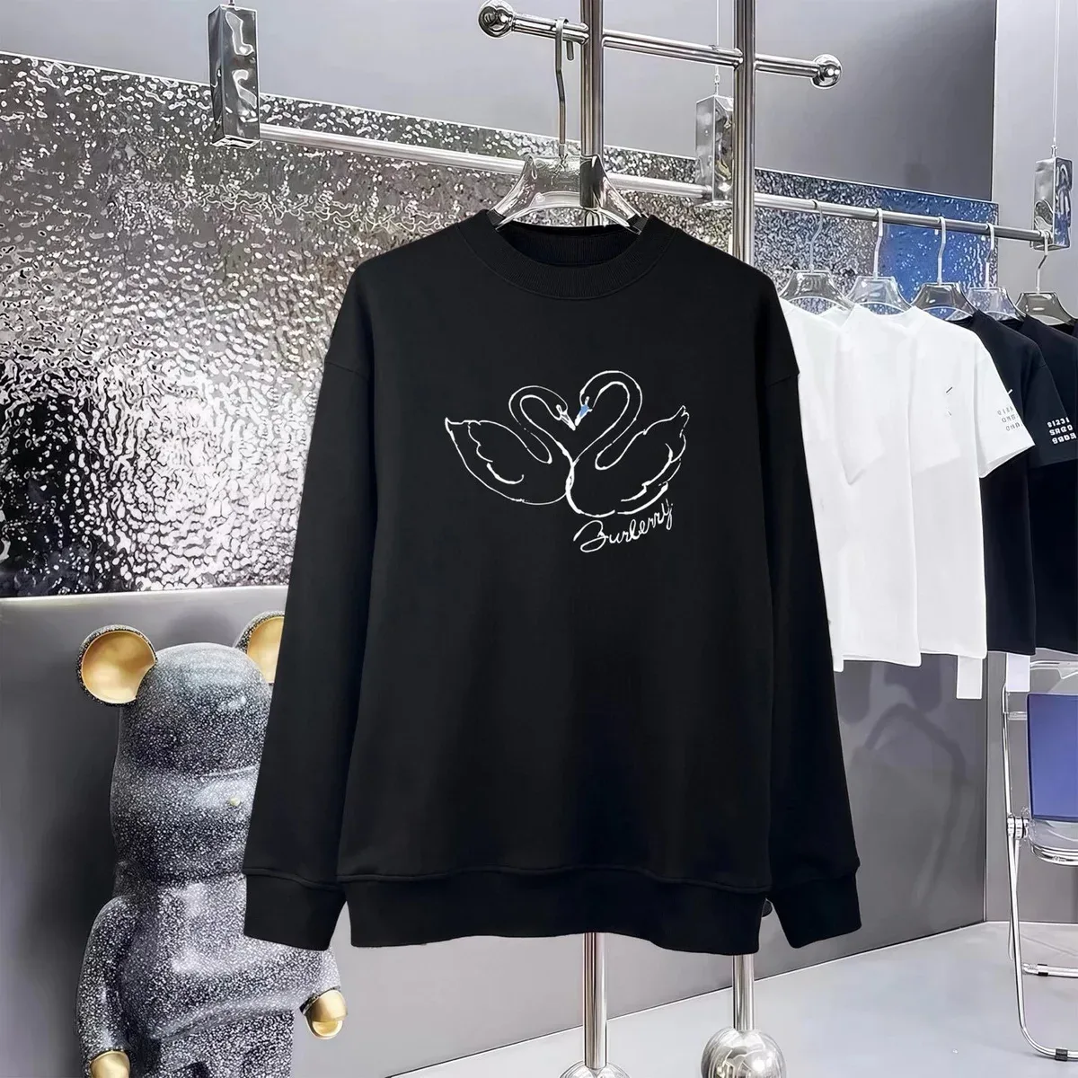 Burberry Burberry Swan Print Black Cotton Sweatshirt Black - 1