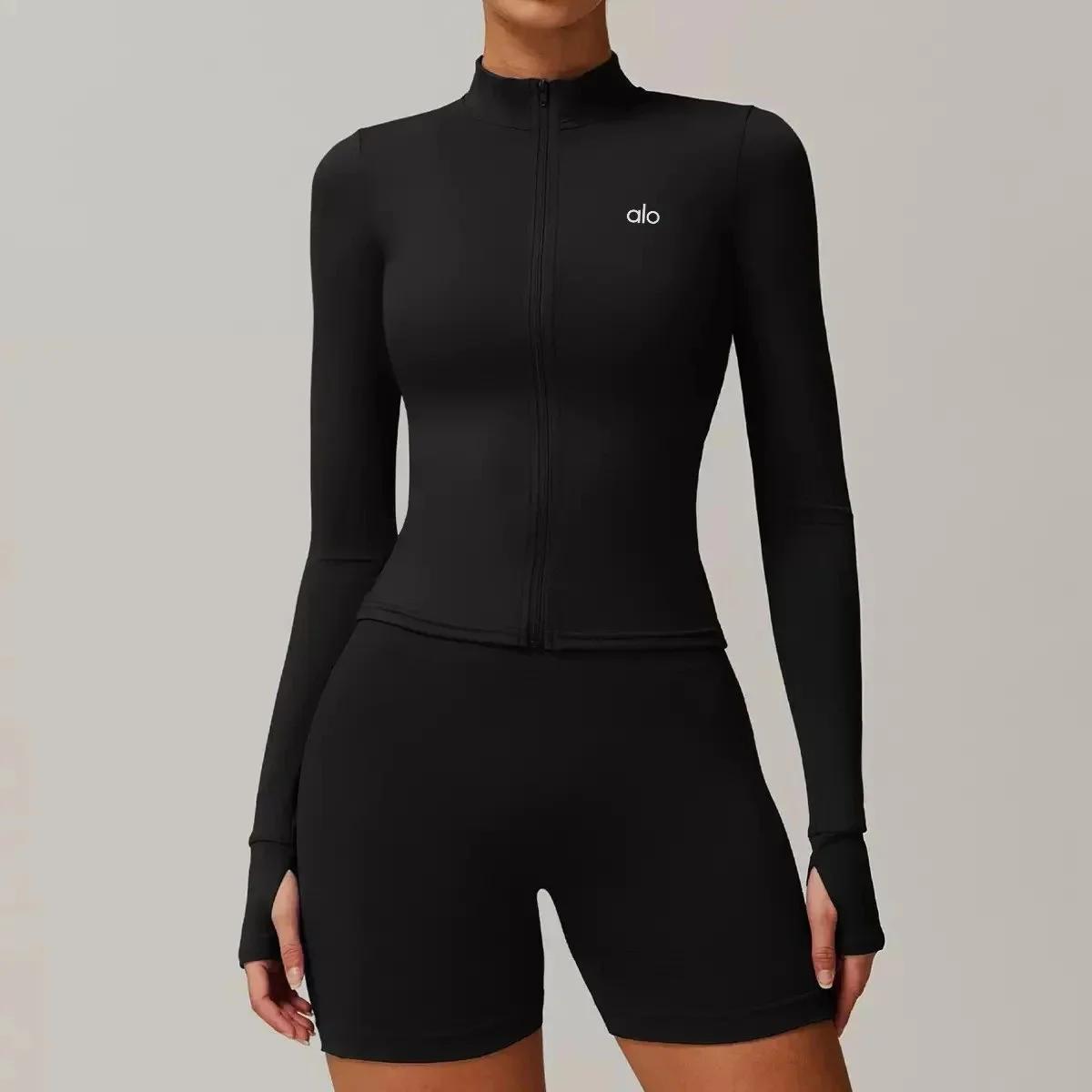 Alo Yoga Alo Advanced Tech Fleece Zip-Up Top Advanced Black Co-ord Set Black - 1