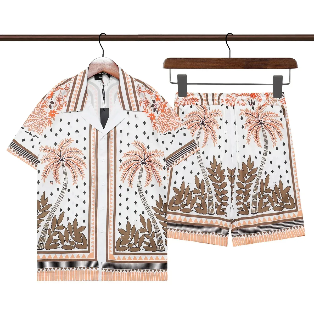 Other Unknown Brand Tropical Palm Print Co-ord Set 19 Shorts & Shirt White - 1