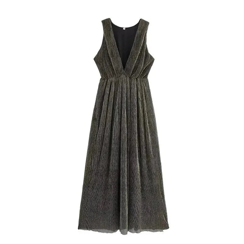 Other Unisex Coal Grey Pleated Maxi Dress Grey - 1