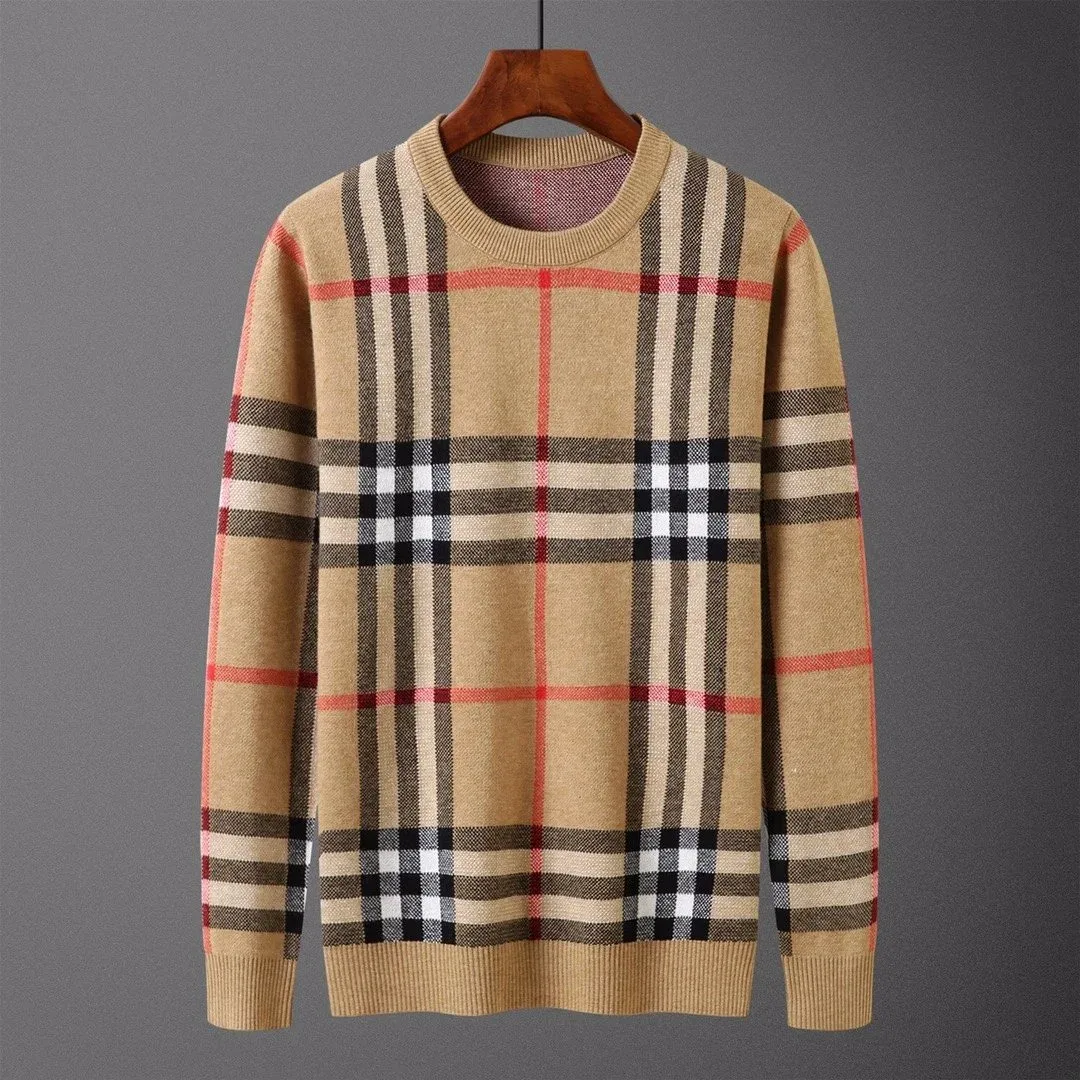 Other Plaid Knit Sweater Beige/Navy/Cream Top Beige - 1
