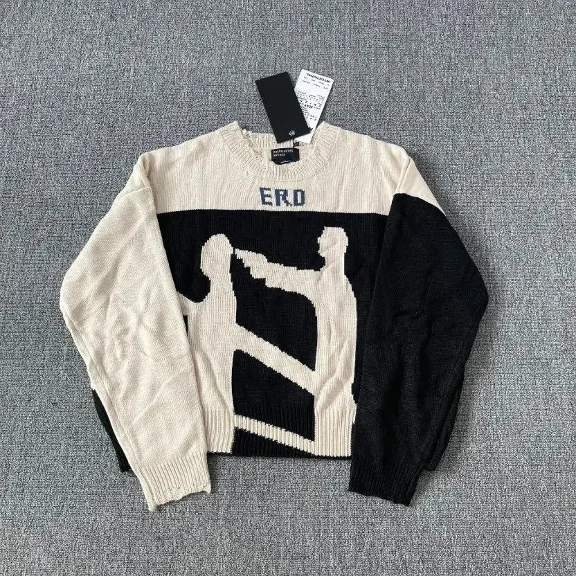 ERDEM ERDEM Cream/Black Color Block Graphic Sweater Multicolor - 1