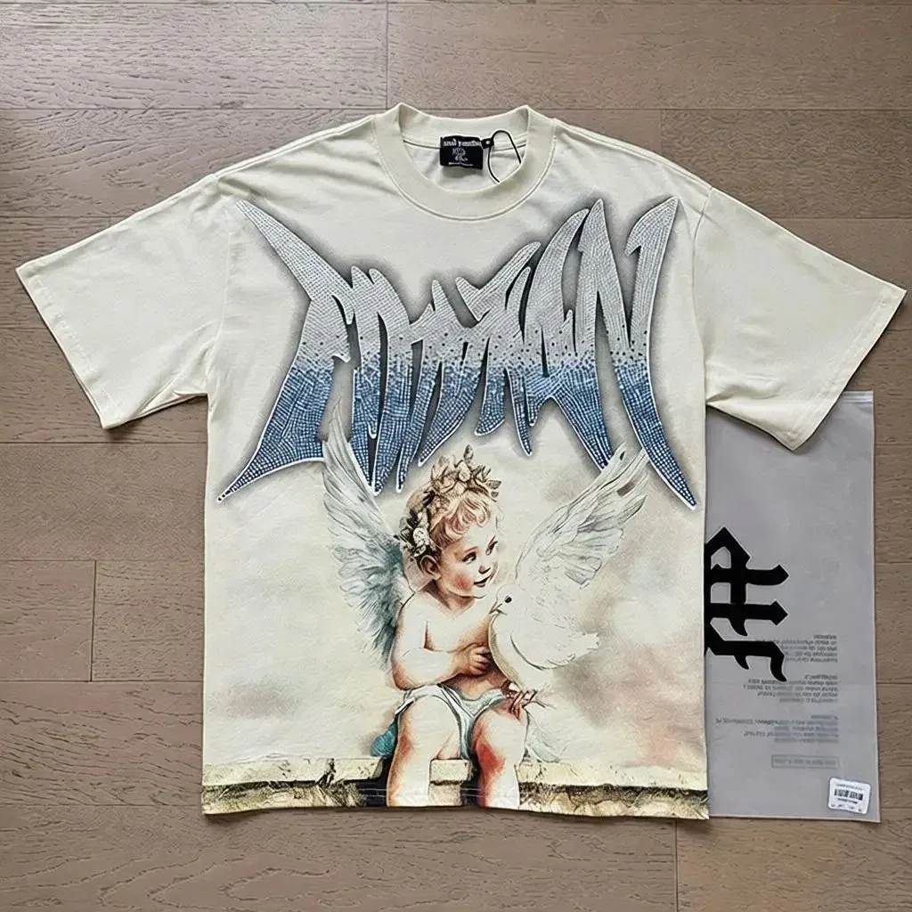 Other Unknown Brand 0012杏色 Cherub Print T-Shirt Beige - 1