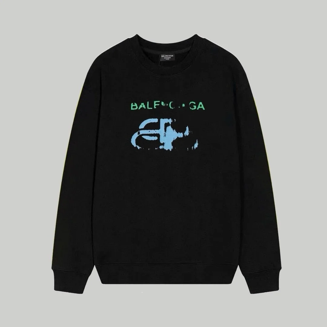 Balenciaga Balenciaga Black Blue Logo Crewneck Sweatshirt Black - 1