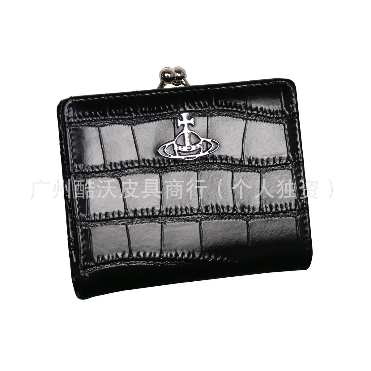 Vivienne Westwood Vivienne Westwood Orb Black Crocodile-Embossed Two-Fold Wallet Black - 1