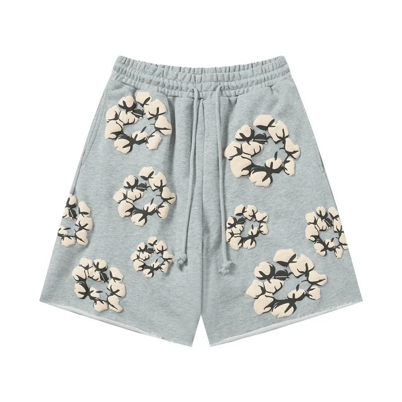 Other Cotton Flower Embroidered Shorts Grey Casual Grey - 1