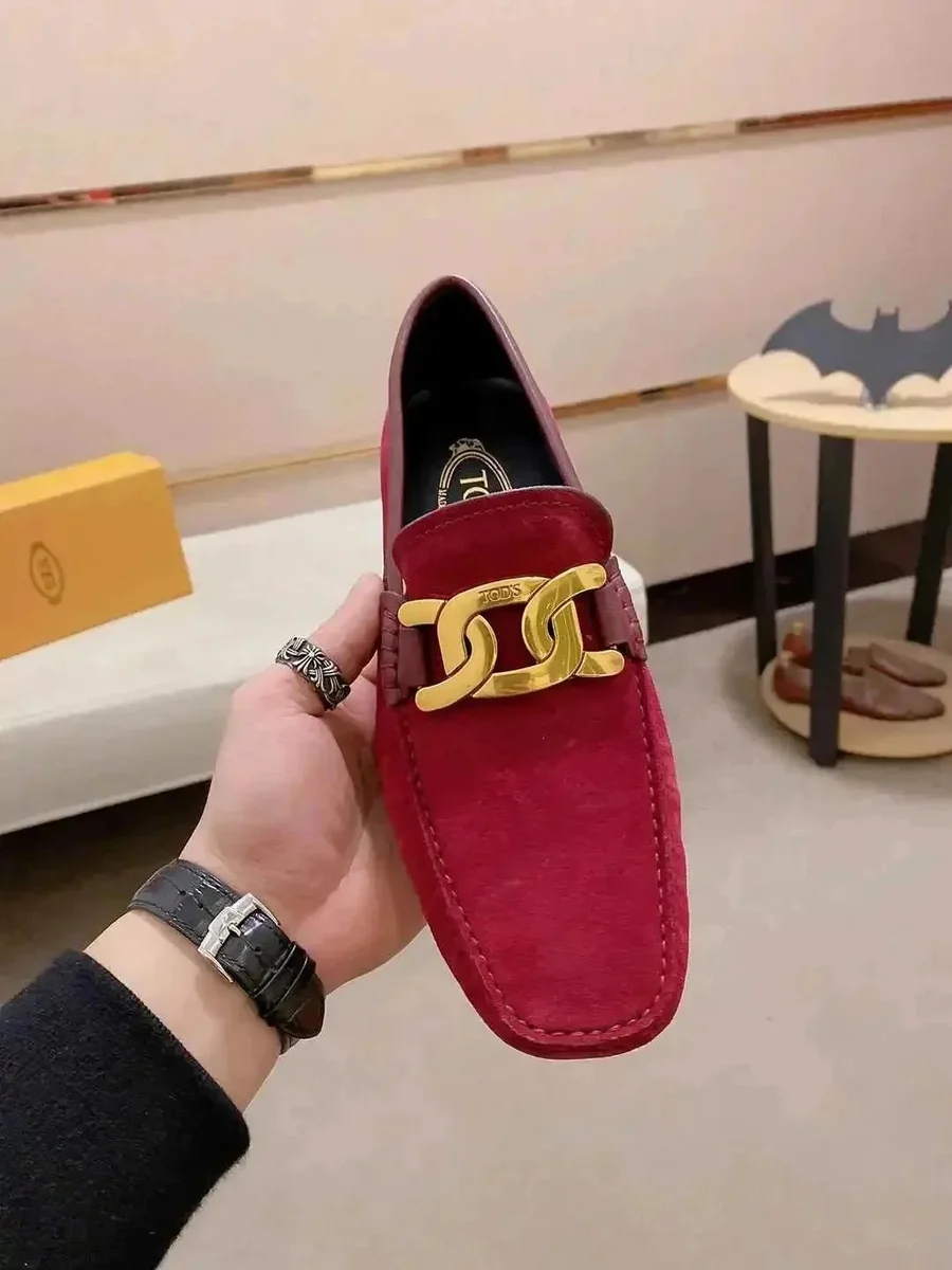 Tod's Tods T-Logo Burgundy/Gold Suede Loafer Red